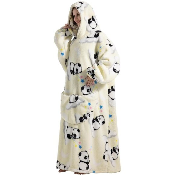 ⭐Sweat White Panda Warm Giant Hoodie Thick Flannel Blanket with Sleeve - Picture 5 of 6
